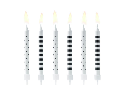 Bougies d’anniversaire à pois et à rayures - Pack de 6 pcs PartyDeco 