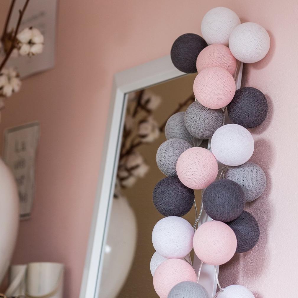 Pink Grey - Guirlande lumineuse Guirlandes et cordons lumineux Cotton Ball Lights 